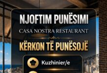 Casa Nostra Restaurant në Sarandë kërkon Kuzhinier/e dhe Kamarier/e Casa Nostra Restaurant në Sarandë kërkon të punësojë: - Kuzhinier/e - Kamarier/e