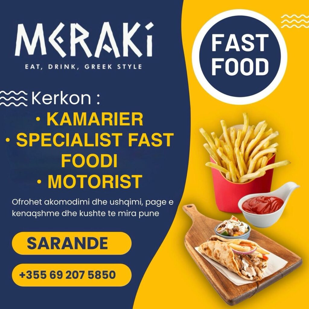 Greek Grill MERAKI kërkon Kamariere, Motorist dhe Specialist Fast Food-i