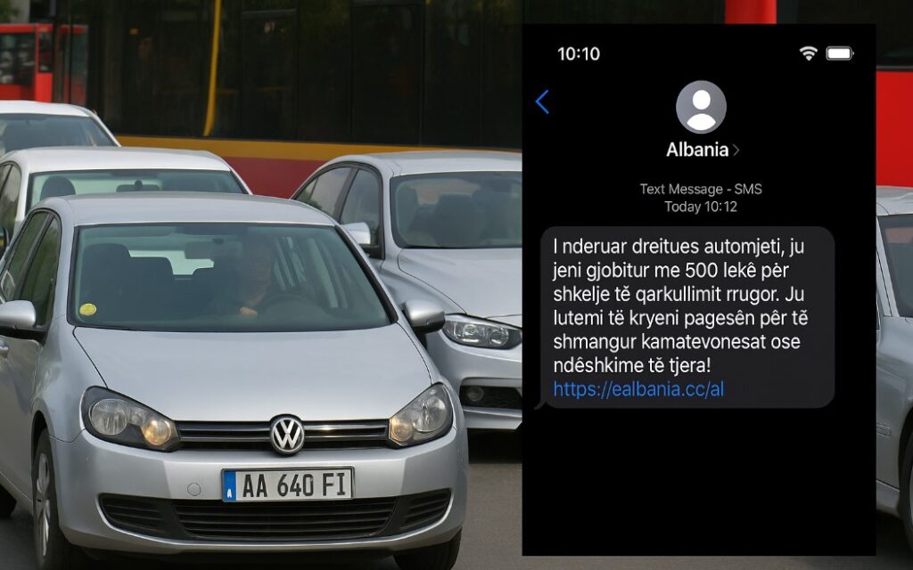 Jeni gjobitur me 500 lekë...” Kujdes! Ky mesazh është mashtrim Mos e klikoni linkun