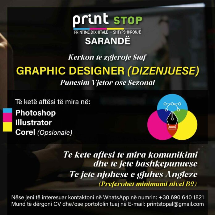 Print Stop Sarandë kërkon të punësojë Graphic Designer Print Stop Sarandë kërkon të punësojë Graphic Designer