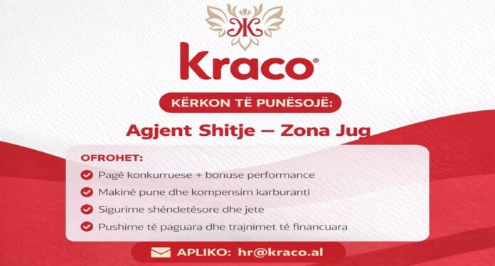 Kompania Kraco, lider në industrinë ushqimore në Shqipëri, kërkon të punësojë Agjent Shitje për Zonën e Jugut.