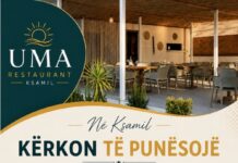 Uma Restaurant në Ksamil kërkon staf. Ofrohet Akomodimi dhe ushqimi Uma Restaurant në Ksamil kërkon të punësojë: -Ndihmës Kamarier/e -Sanitar/e -Ndihmës/e në Kuzhinë -Zgarist/e -Kuzhinier/e