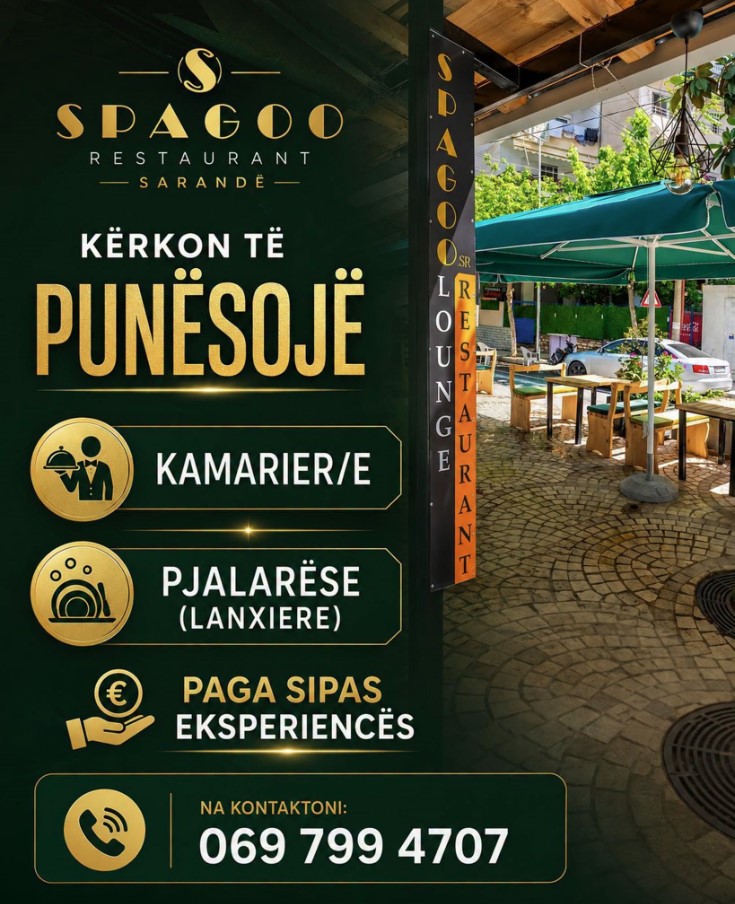 Spagoo Restaurant në Sarandë kërkon të punësojë Kamarier/e dhe punonjës/e Pjatalarës/e