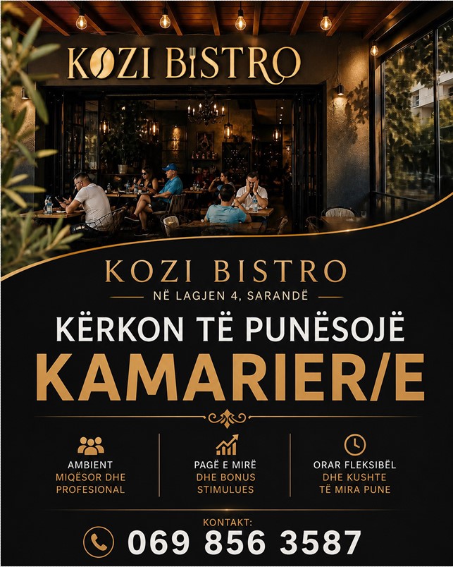 Kozi Bistro në Sarandë kërkon të punësojë Kamariere