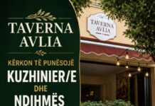 Taverna Avlia në Sarandë kërkon Kuzhinier/e dhe Ndihmës kuzhiniere Taverna Avlia në Sarandë kërkon Kuzhiniere dhe Ndihmës kuzhiniere