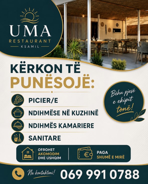 Uma Restaurant në Ksamil kërkon të punësojë