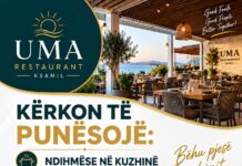 Uma Restaurant në Ksamil kërkon staf. Ofrohet Akomodimi dhe ushqimi Uma Restaurant në Ksamil kërkon të punësojë: - Ndihmës/e në Kuzhinë - Kamarier/e - Ndihmës Kamarier/e - Sanitare