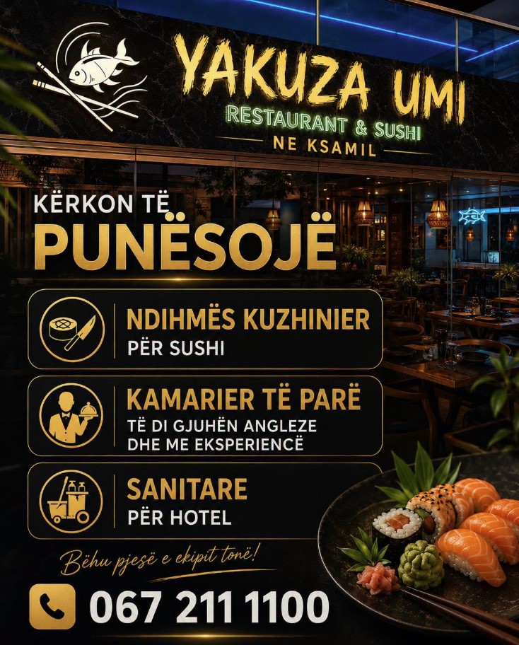 Yakuza Umi Restaurant & Sushi në Ksamil kërkon Staf