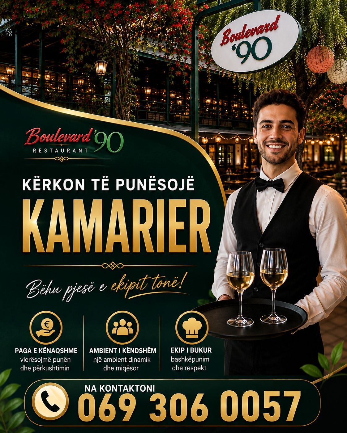 Restaurant Boulevard '90 në Sarandë kërkon të punësojë Kamarier